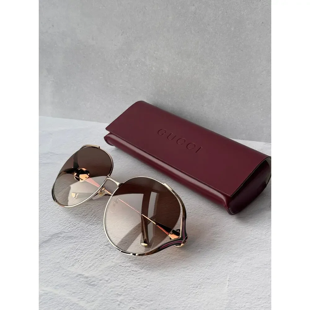 NEW Gucci GG0225S Rose Gold Oversized Round Sunglasses